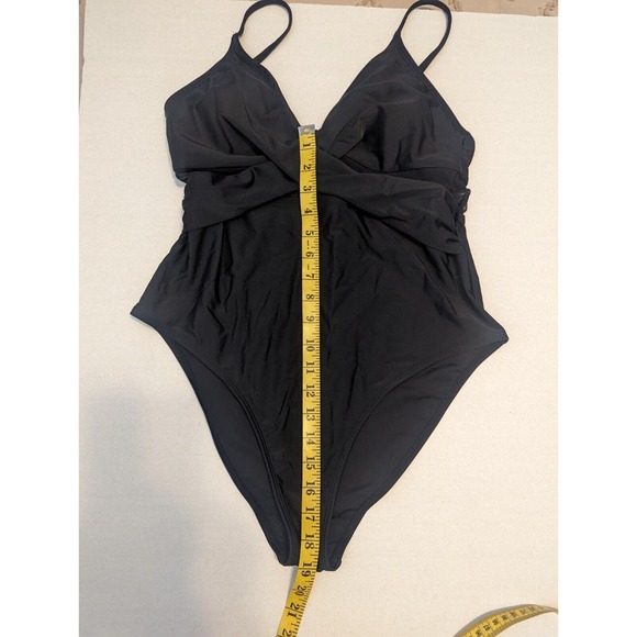 Black Mesh Wrap Front Cutout One Piece Swimsuit size Large - Picture 10 of 15